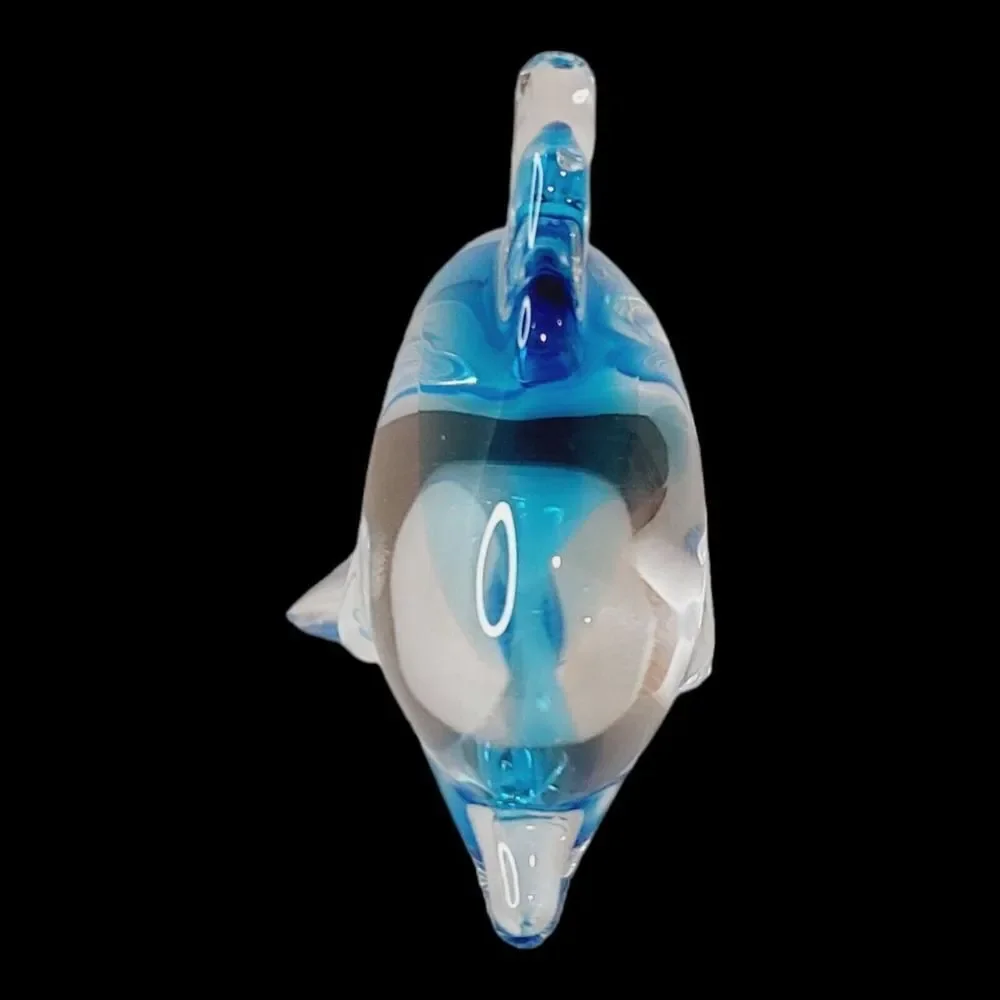 Marcolin Lead Crystal Art Glass Cobalt Blue Dolphin Signed‎ Sardinia Italy 4